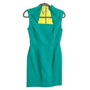 NWT Andrew Marc New York Teal Sheath Dress Collared Square Neck Zip Back Size 6